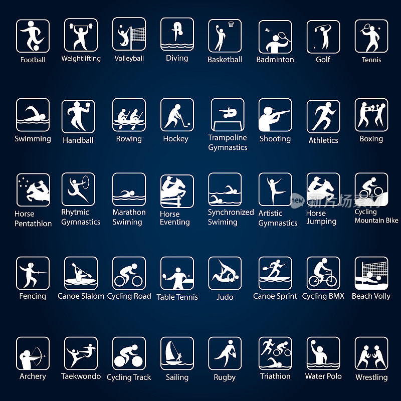 Olympic sports vector icons. . Sport disciplines vector icons and illustrations.